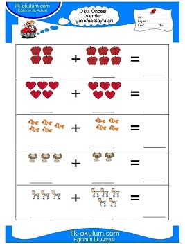 Çocuklar İçin toplam işlemi yaprak testleri 
